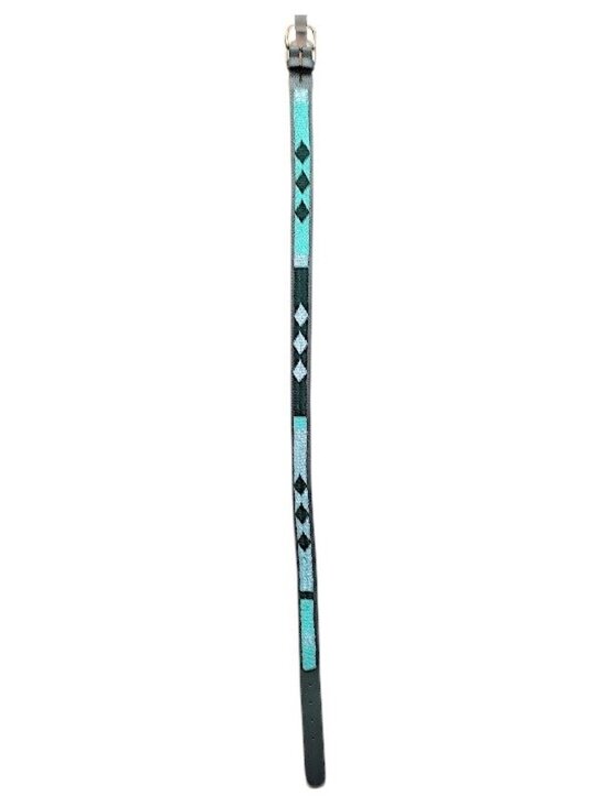 Bush Princess Maasai Dark Teal Blue Beaded Belt Sized 33.5 in - 36.5 in